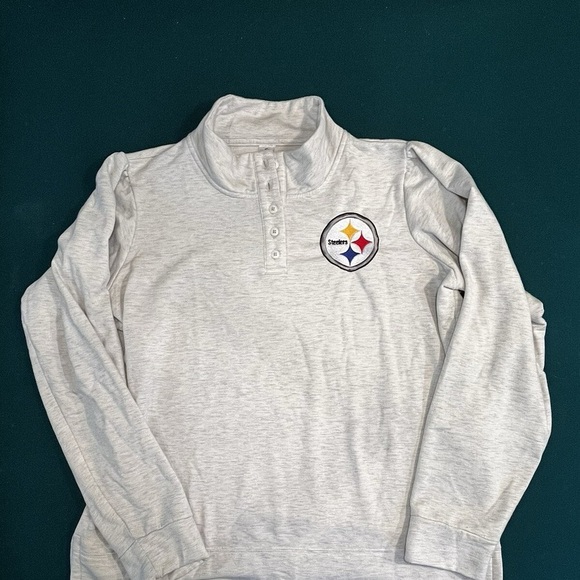 Women’s Light Gray NFL Steelers Sweatshirt- Pleated Shoulders; Slit Sides XL - Picture 1 of 9